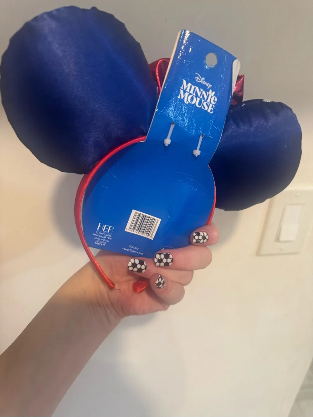 Disney Patriotic Minnie Ear Headband with Red Bow and Navy Star Ears